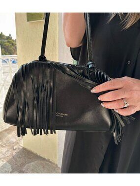 TEDDY BLAKE New York Aria Shoulder Fringe Black Handbag
